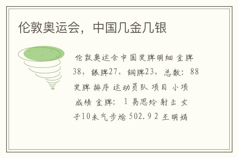 伦敦奥运会,中国几金几银