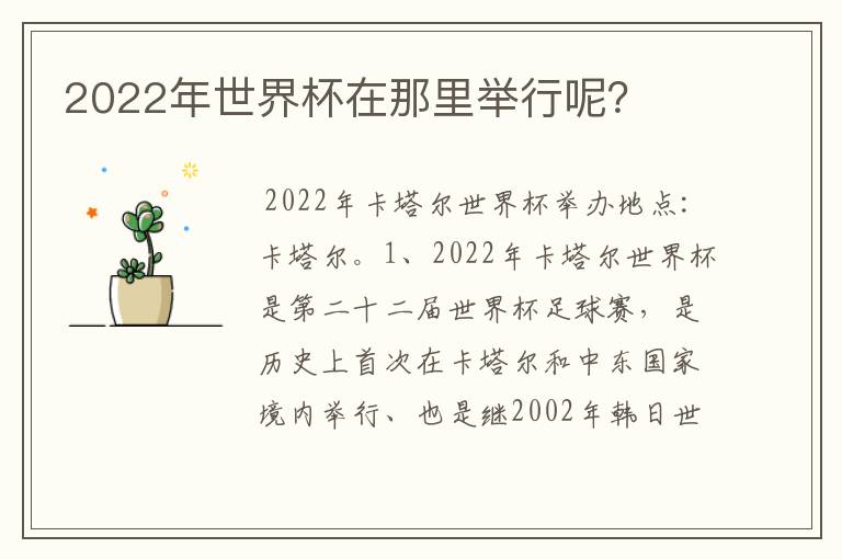 2022年世界杯在那里举行呢?