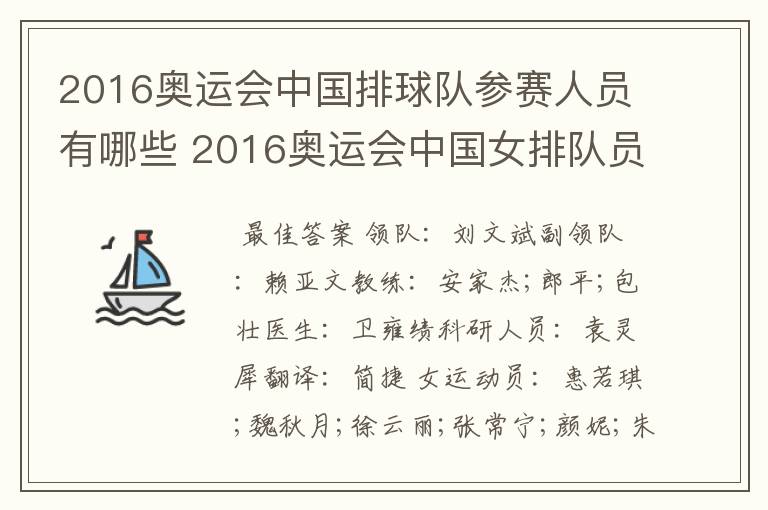 2016奥运会中国排球队参赛人员有哪些 2016奥运会中国女排队员名单