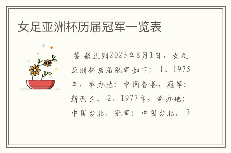 女足亚洲杯历届冠军一览表