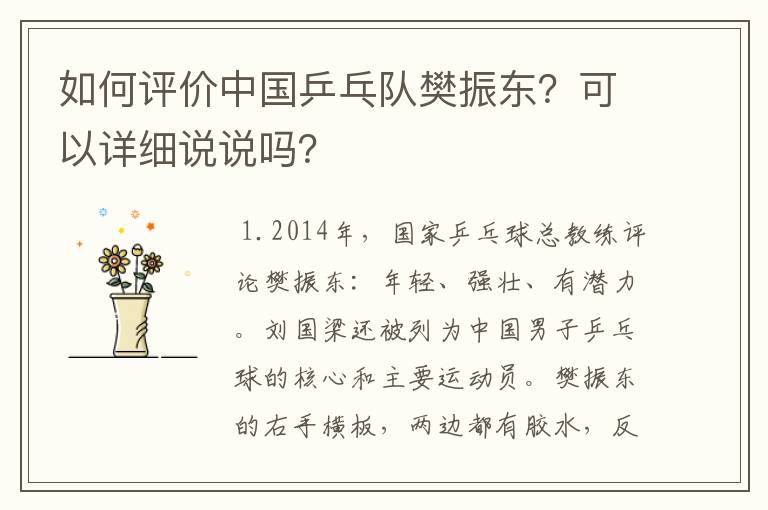 如何评价中国乒乓队樊振东?可以详细说说吗?