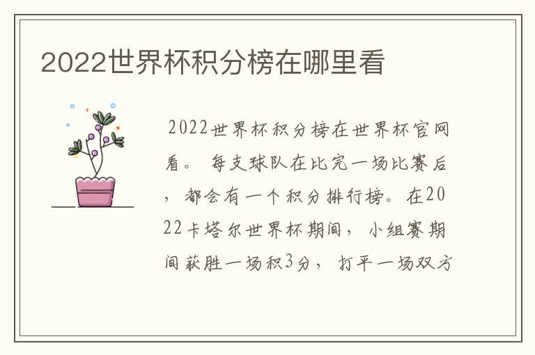2022世界杯积分榜在哪里看