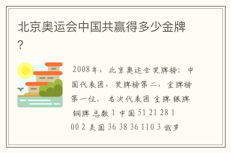 北京奥运会中国共赢得多少金牌?