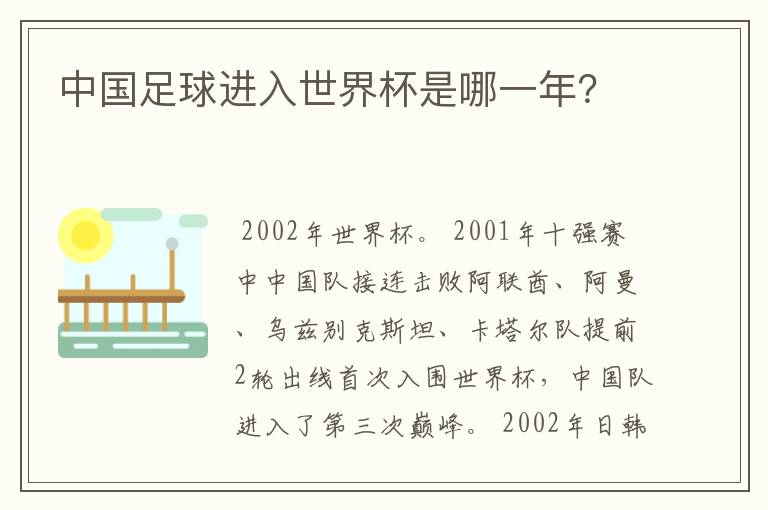 中国足球进入世界杯是哪一年?