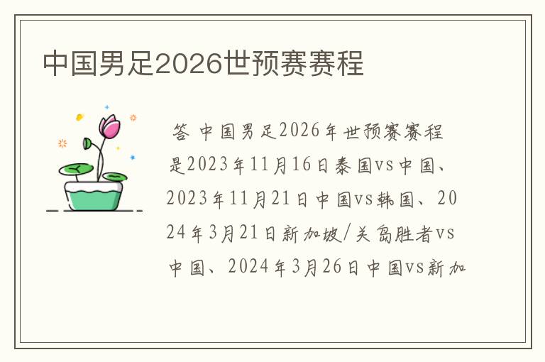 中国男足2026世预赛赛程