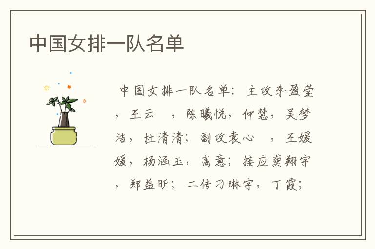 中国女排一队名单