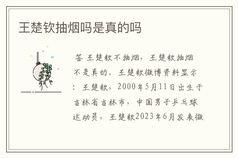 王楚钦抽烟吗是真的吗