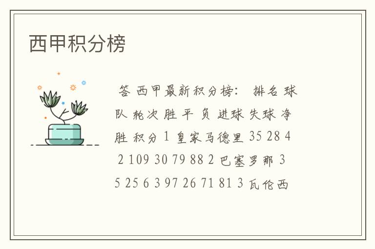 西甲积分榜