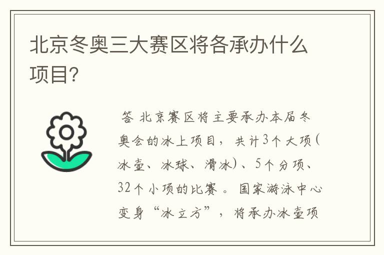 北京冬奥三大赛区将各承办什么项目?