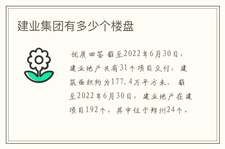 建业集团有多少个楼盘