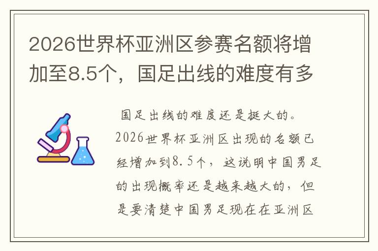 2026世界杯亚洲区参赛名额将增加至8.5个,国足出线的难度有多大?
