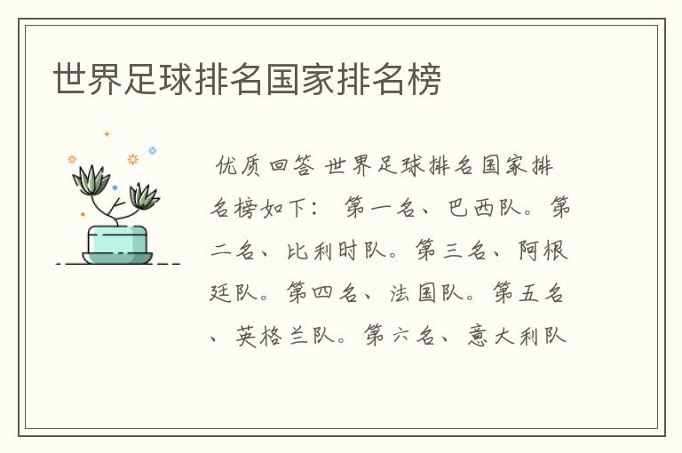 世界足球排名国家排名榜
