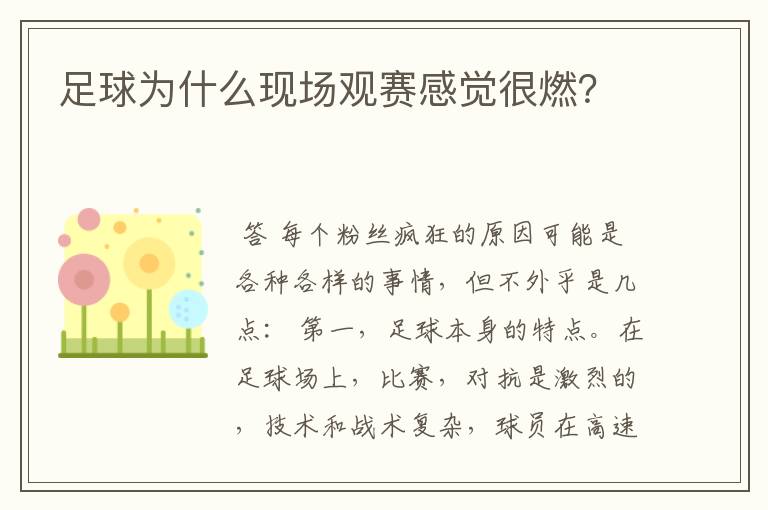 足球为什么现场观赛感觉很燃?