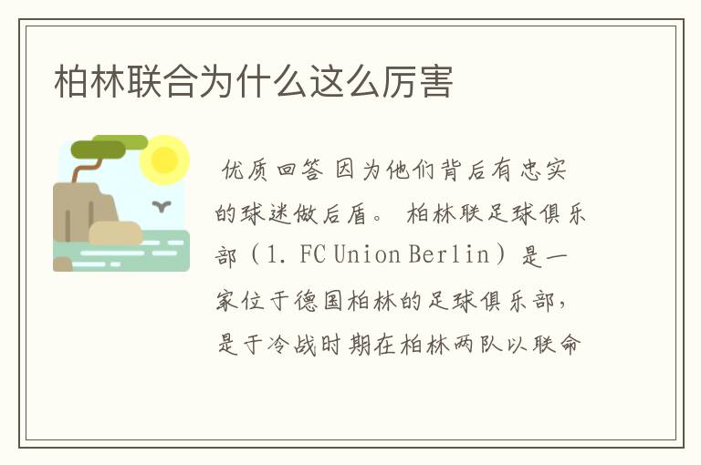 柏林联合为什么这么厉害