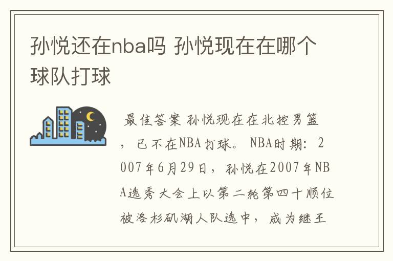 孙悦还在nba吗 孙悦现在在哪个球队打球
