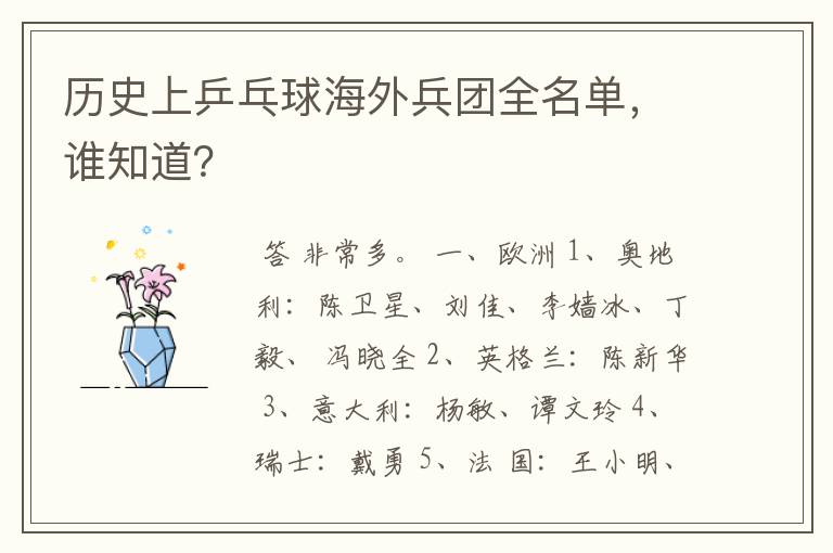 历史上乒乓球海外兵团全名单，谁知道？