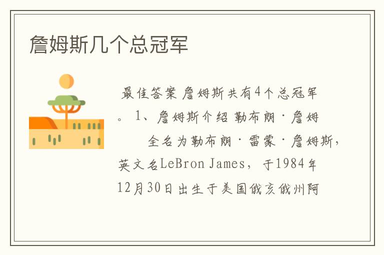 詹姆斯几个总冠军
