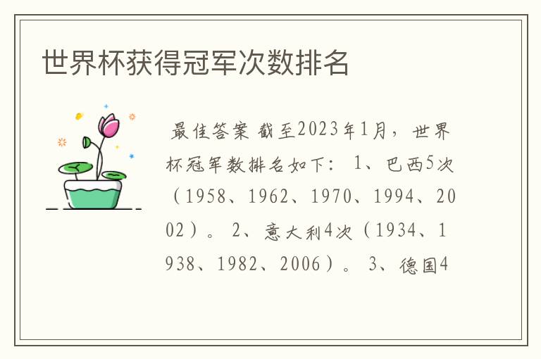 世界杯获得冠军次数排名