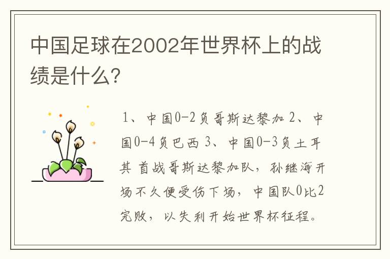 中国足球在2002年世界杯上的战绩是什么?