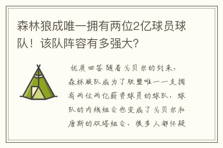 森林狼成唯一拥有两位2亿球员球队!该队阵容有多强大?
