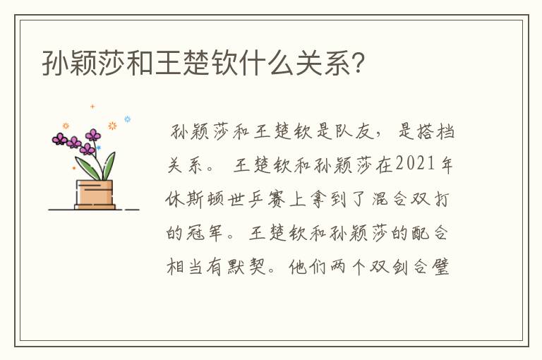 孙颖莎和王楚钦什么关系?