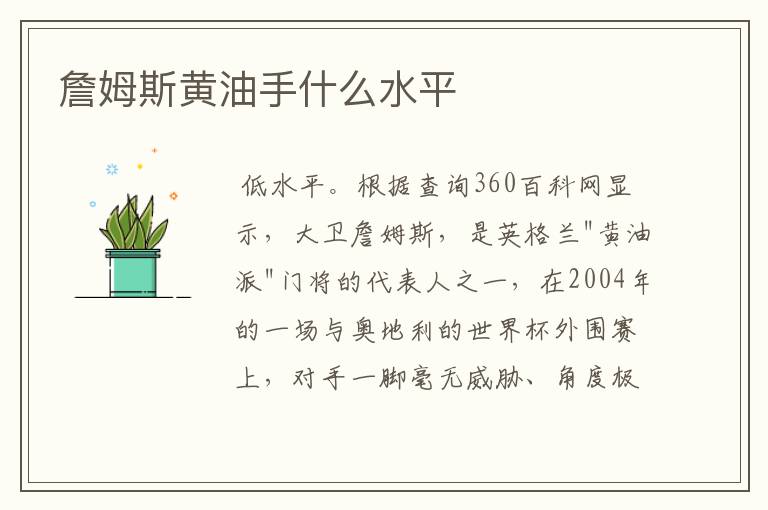 詹姆斯黄油手什么水平