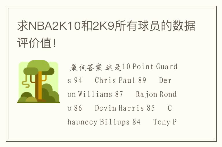 求NBA2K10和2K9所有球员的数据评价值!