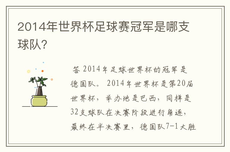 2014年世界杯足球赛冠军是哪支球队?