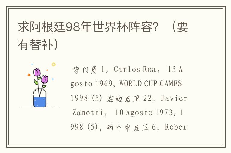 求阿根廷98年世界杯阵容?(要有替补)