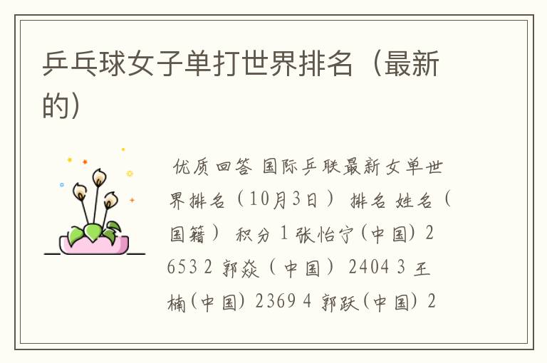 乒乓球女子单打世界排名(最新的)