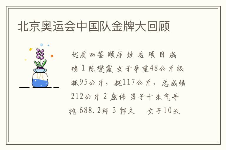 北京奥运会中国队金牌大回顾
