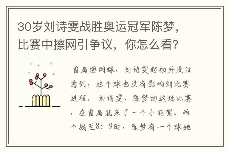 30岁刘诗雯战胜奥运冠军陈梦,比赛中擦网引争议,你怎么看?