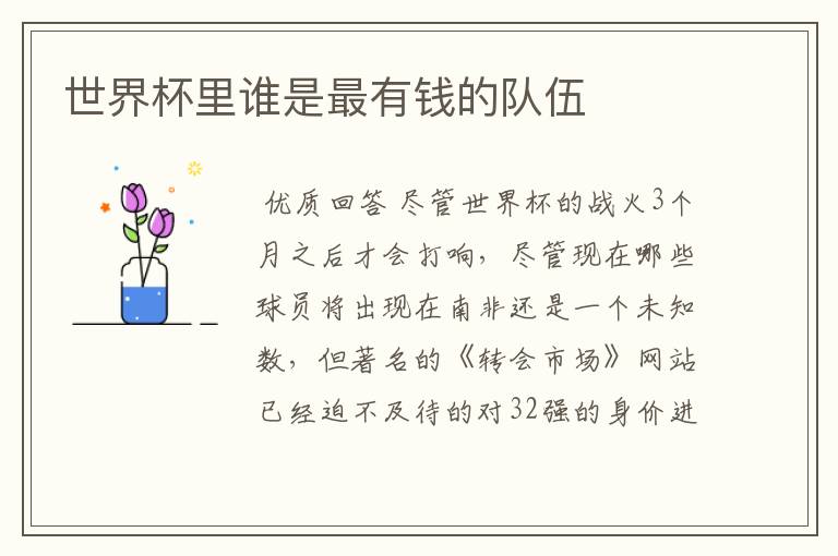 世界杯里谁是最有钱的队伍
