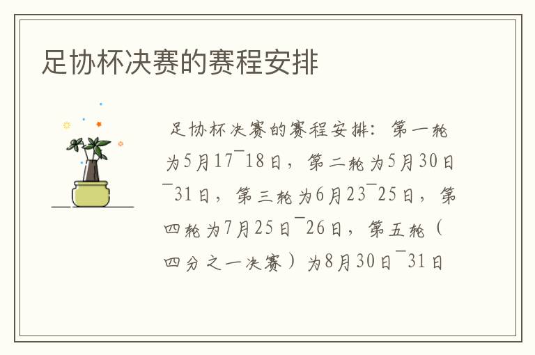 足协杯决赛的赛程安排