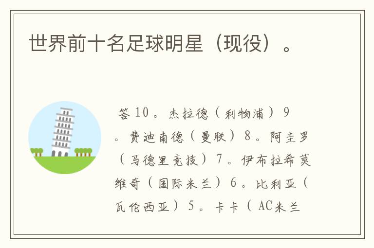 世界前十名足球明星(现役)。