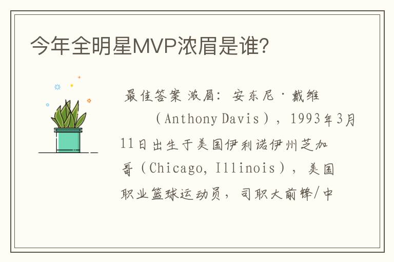 今年全明星MVP浓眉是谁?