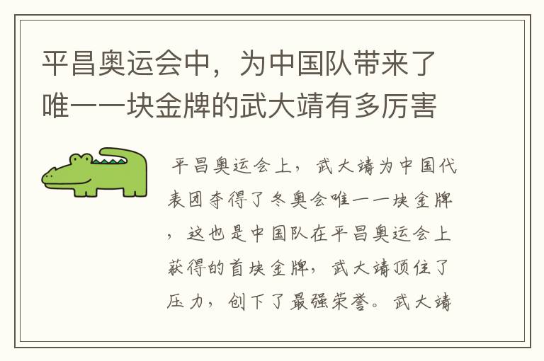 平昌奥运会中,为中国队带来了唯一一块金牌的武大靖有多厉害?
