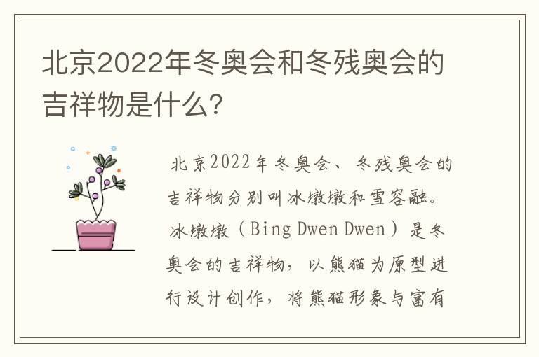 北京2022年冬奥会和冬残奥会的吉祥物是什么？