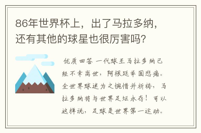 86年世界杯上,出了马拉多纳,还有其他的球星也很厉害吗?