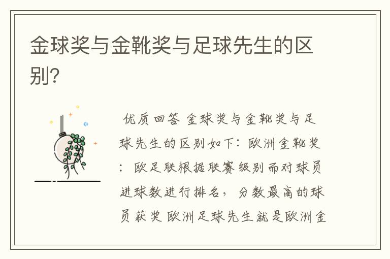 金球奖与金靴奖与足球先生的区别?