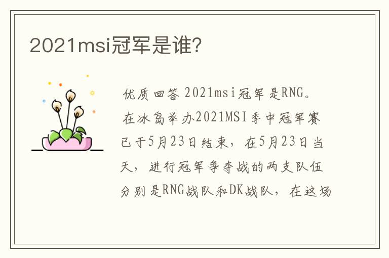 2021msi冠军是谁?