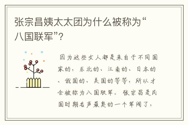 张宗昌姨太太团为什么被称为“八国联军”?