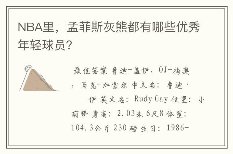 NBA里,孟菲斯灰熊都有哪些优秀年轻球员?