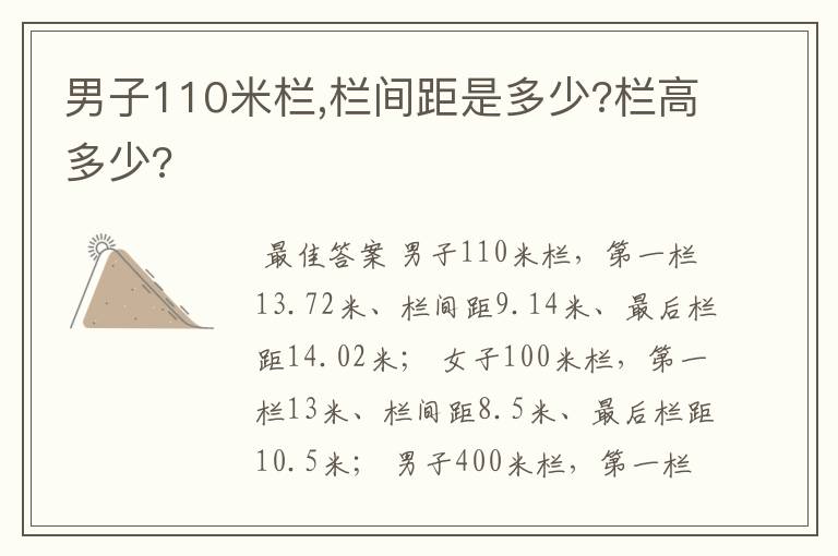 男子110米栏,栏间距是多少?栏高多少?