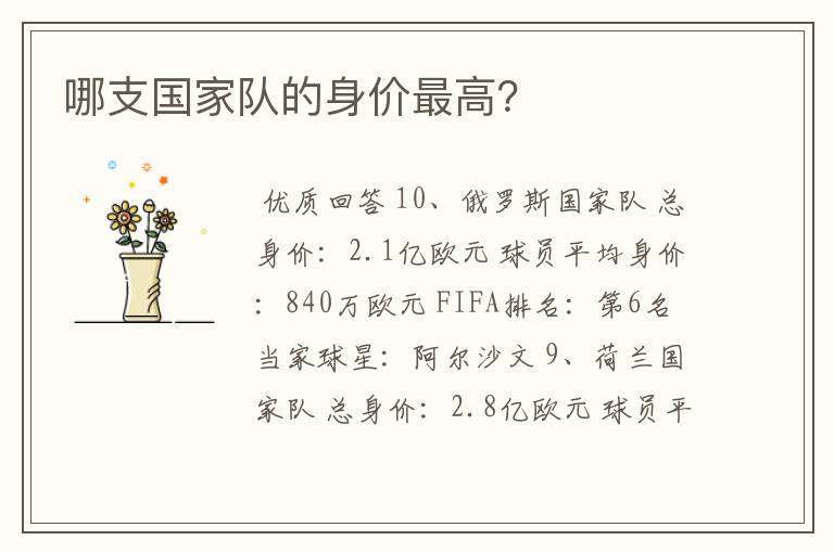哪支国家队的身价最高?