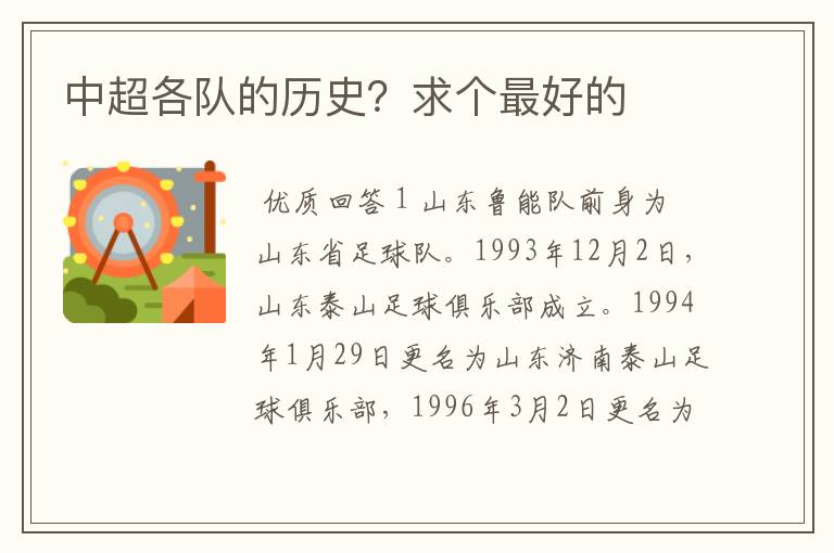 中超各队的历史?求个最好的