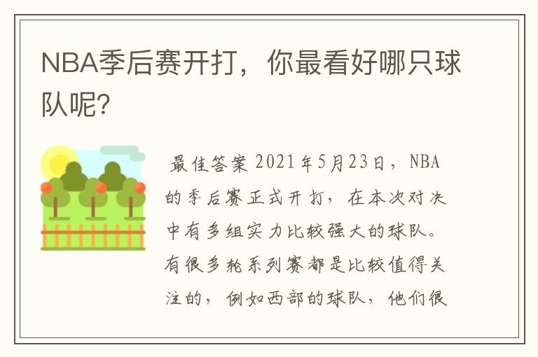NBA季后赛开打,你最看好哪只球队呢?