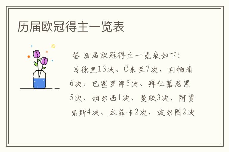 历届欧冠得主一览表