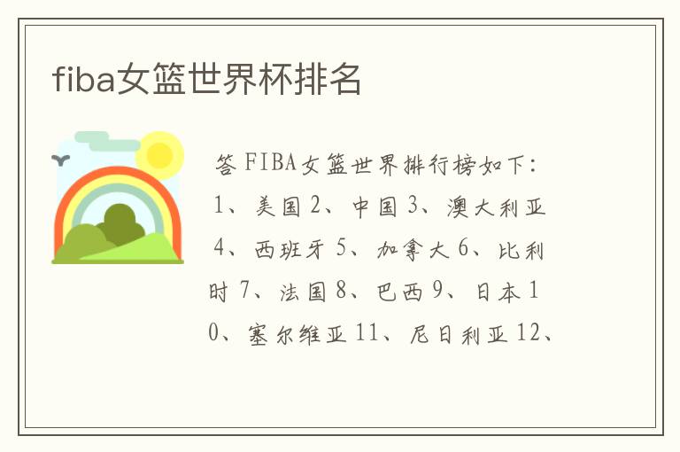 fiba女篮世界杯排名