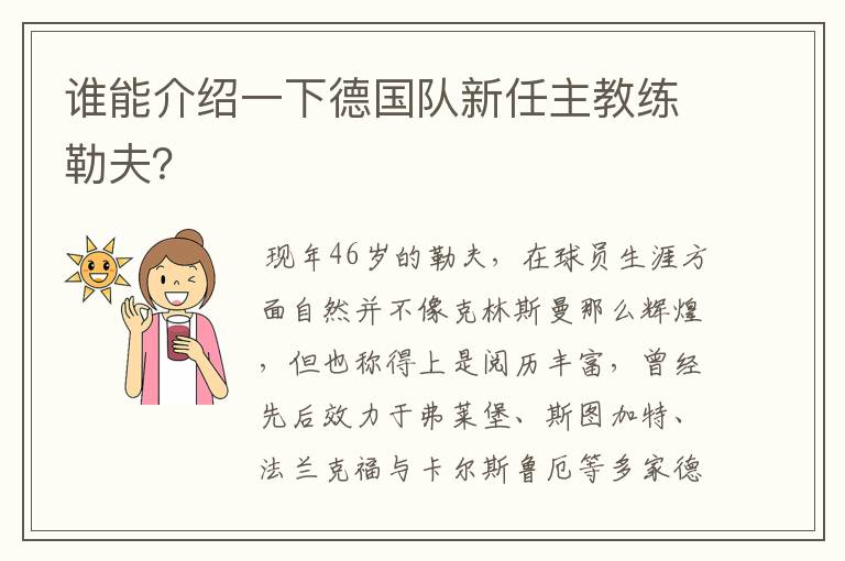 谁能介绍一下德国队新任主教练勒夫?